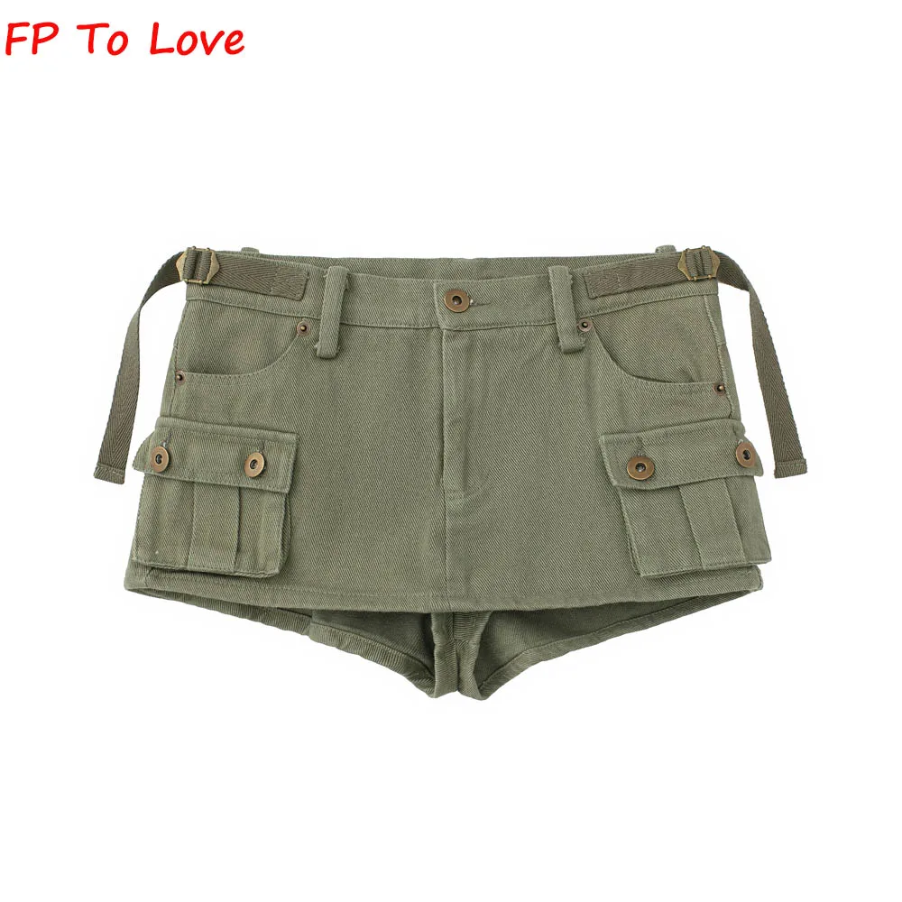 Y2K Armygreen Pocket Mini Jupes pour Femme, Sexy, High Street, Noir, Bouton, Chic, Astronomique, Femme, PB, ZA