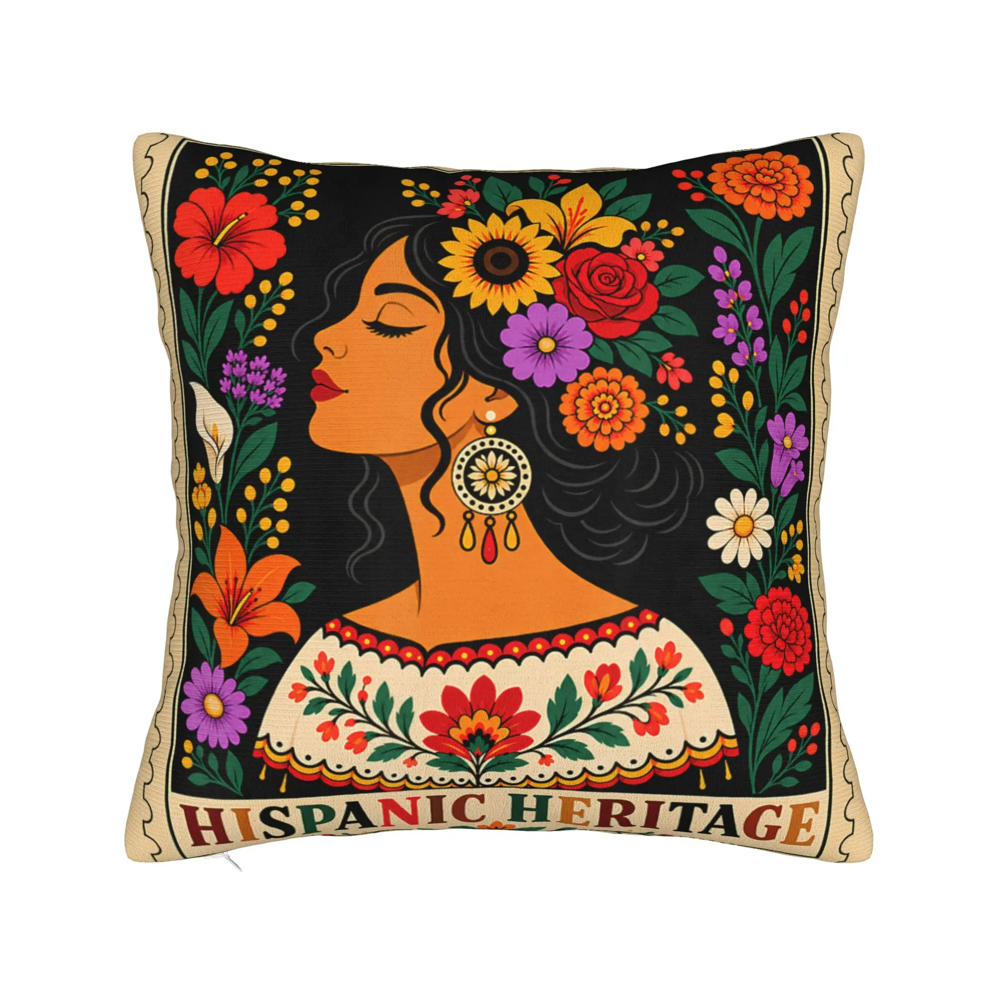 Pillow Cover Hispanic Heritage Month Flowers Stamp Latin American  Morden Pillow Case For Sofa Car Home Decor Pillowcases