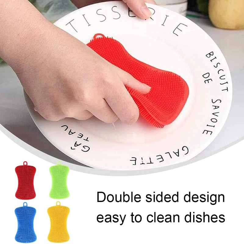 1Pcs Kitchen Cleaning Brush Silicone Sponge Dish Washing Scrubber Household Cleaning Brushes Pot Pan Sponge Scouring Pads Tool