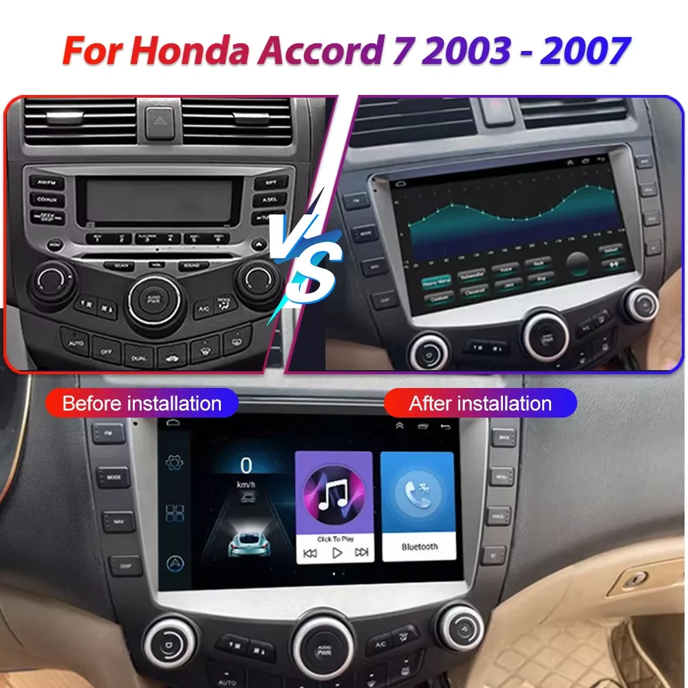 Android 14 For Honda Accord 7 CM 2003 - 2008 high-performance CPU 5G wifi BT Car radio stereo Multimedia player Carplay QLED