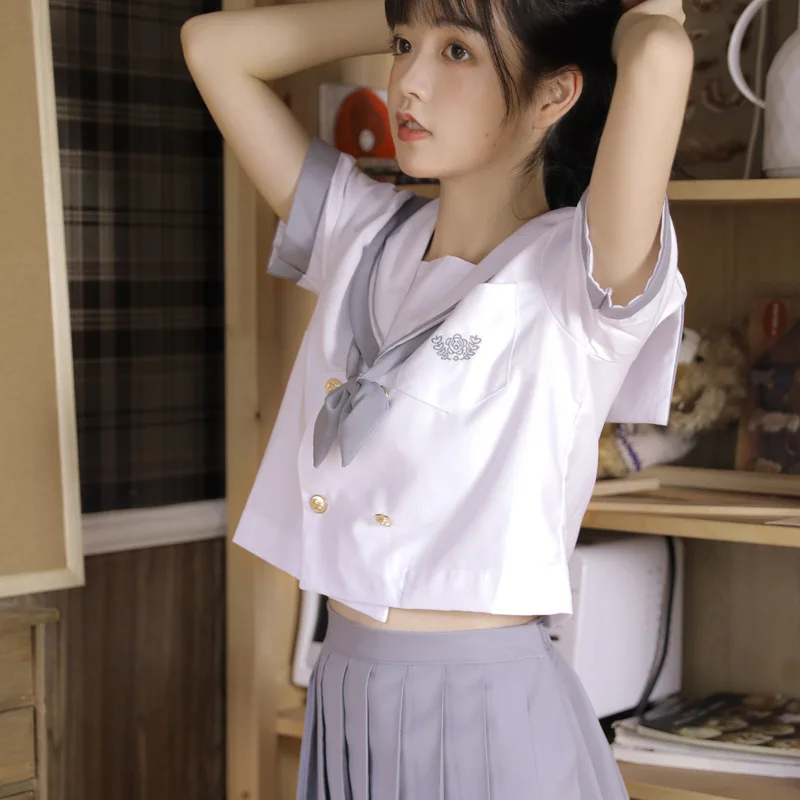 

Корейская серая белая форма JK, короткая японская школьная форма, матросский костюм для девочек, Студенческая плиссированная юбка, форма JK, костюм для косплея