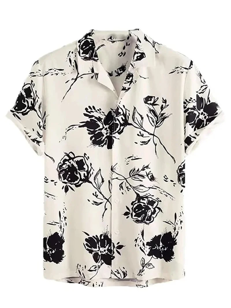 Summer Flower 3D Print Top Men\'s Summer Hawaii Beach Shirts Outdoor Party Men\'s Breathable Short Sleeve Street Social Apparel