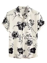 Camisa de praia com estampa floral 3D masculina, blusa manga curta, festa ao ar livre, respirável, roupa social de rua, verão