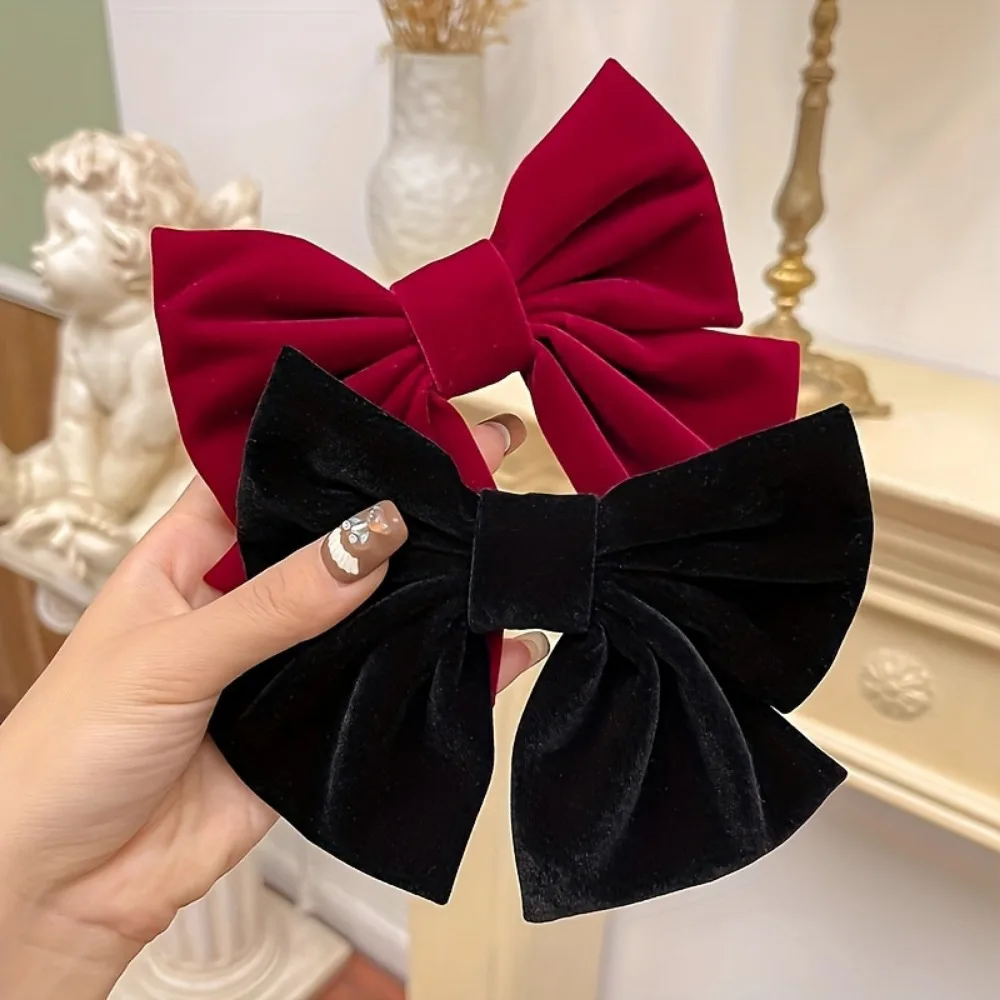 Rote Samt-Haarspange mit großer Schleife und Haarnadel, sanftes Mädchen, Prinzessin, Kopf, Hinterkopf, oberer Clip, Pony-Clip – Detail 7