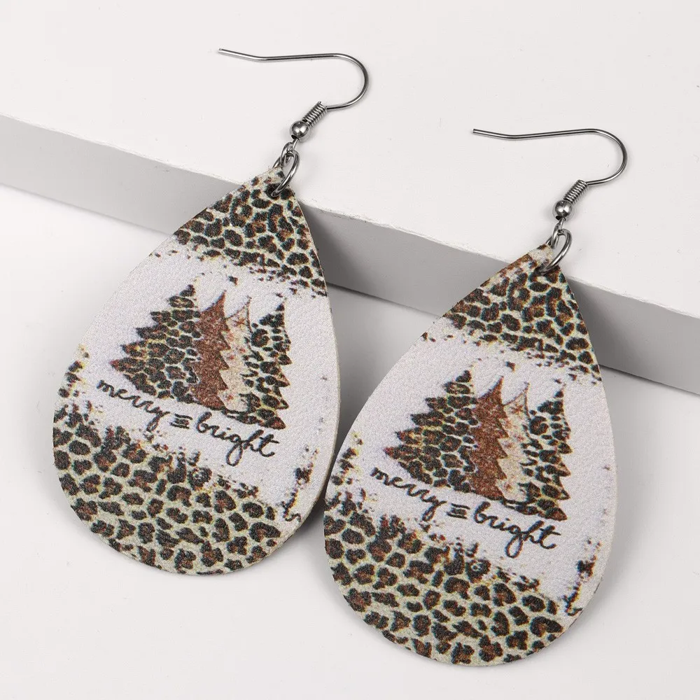Trend Water Drop Leopard Print Christmas Tree Earrings Glamour Women's Earrings Fashion Hip Hop Punk Jewelry Accessories Gift