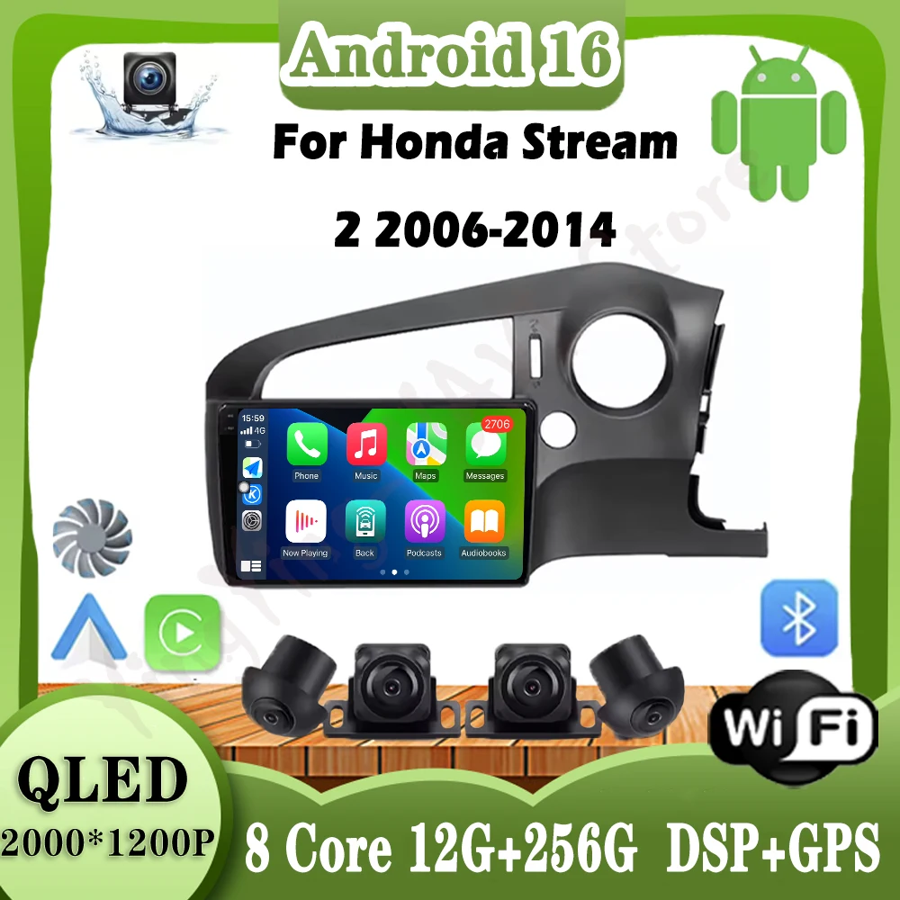 

9-дюймовый DSP QLED экран Android 16 для Honda Stream 2 2006-2014, автомобильный радиоплеер Carplay, видео, GPS, мультимедийная навигация DSP, 4G