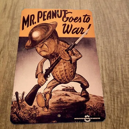 Mr Peanut goes to War  Metal Wall Sign