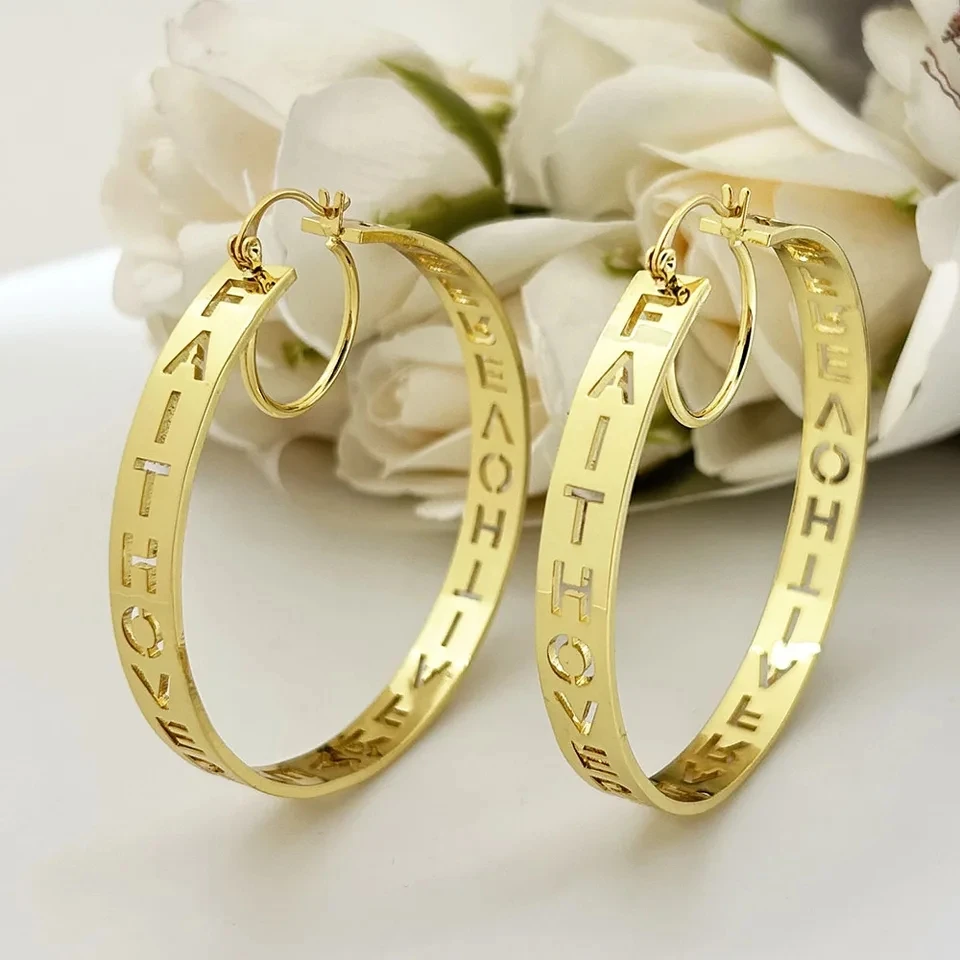 Customized Name 30-100mm Fashion Hoops Earrings Stainless Steel Personalized Circle Earrings For Woman Girlfriend Jewelry Gift