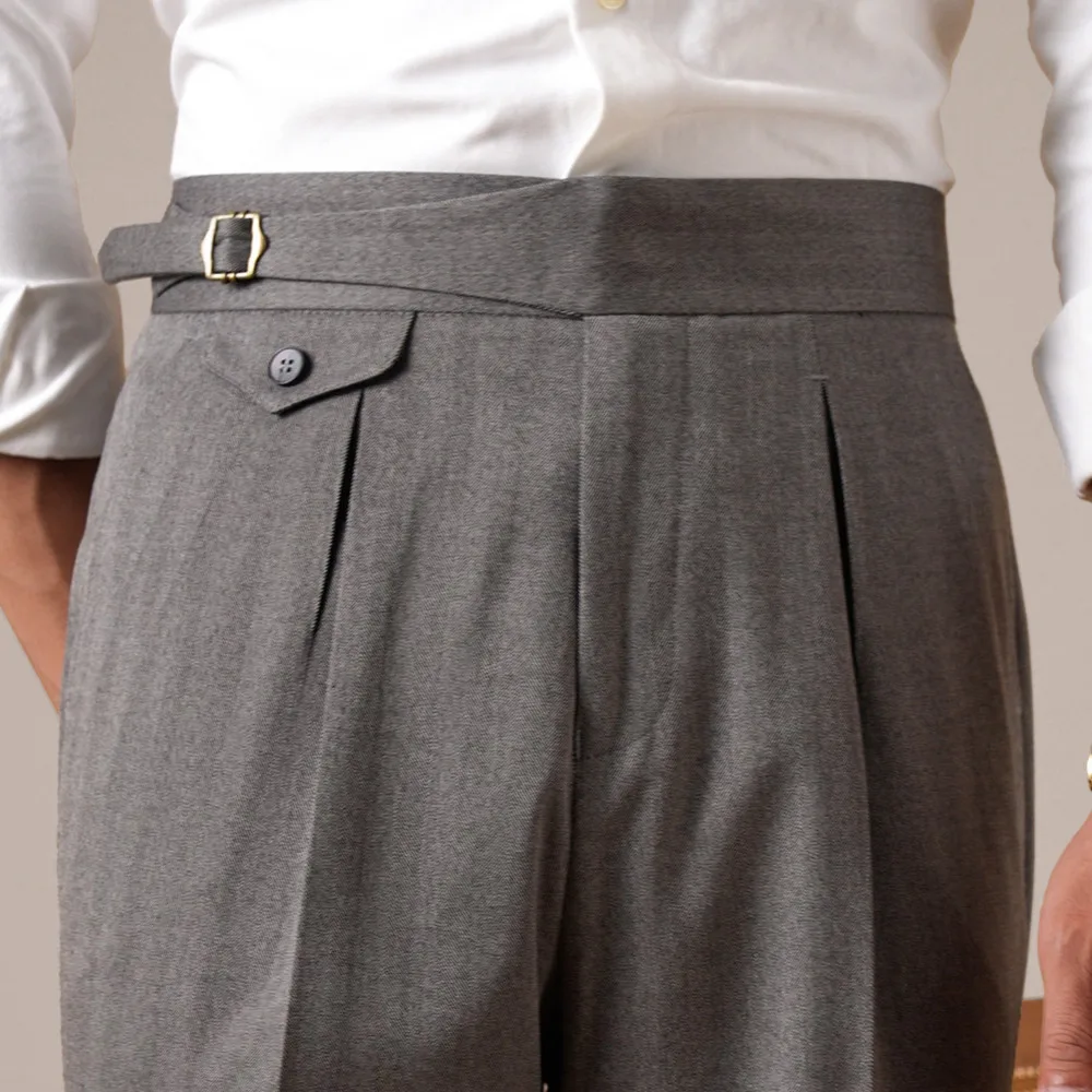 Autumn Business Commuting Herringbone Pattern Casual High-Waisted Single-Pleat Pantalones Hombre Formal Pant Office Trousers Men