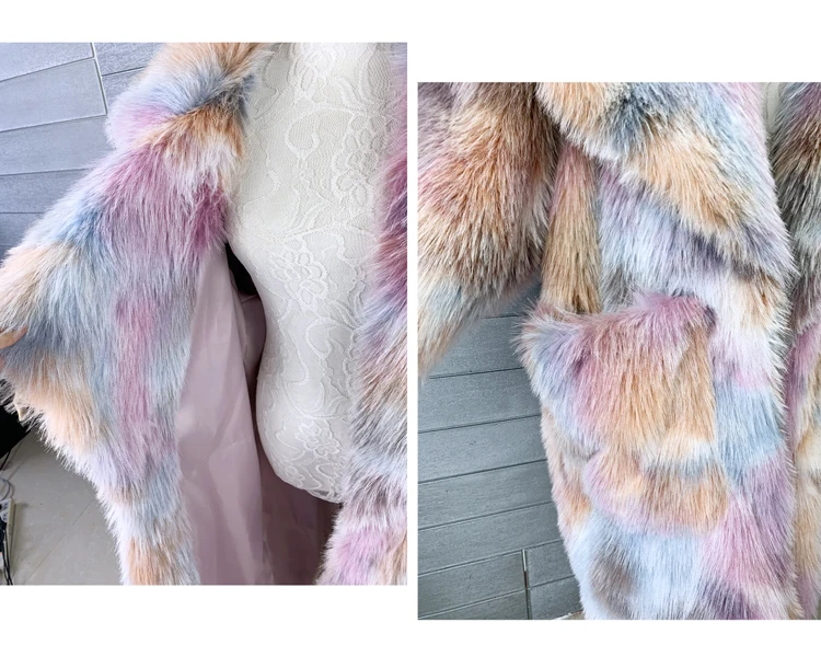 Fur Long Loose Lapels Color Faux Fur Coat Women\'s Toka Large Soft Shaggy Fluffy Faux Fur Jacket Women Pocket Lapel Fur Coat New