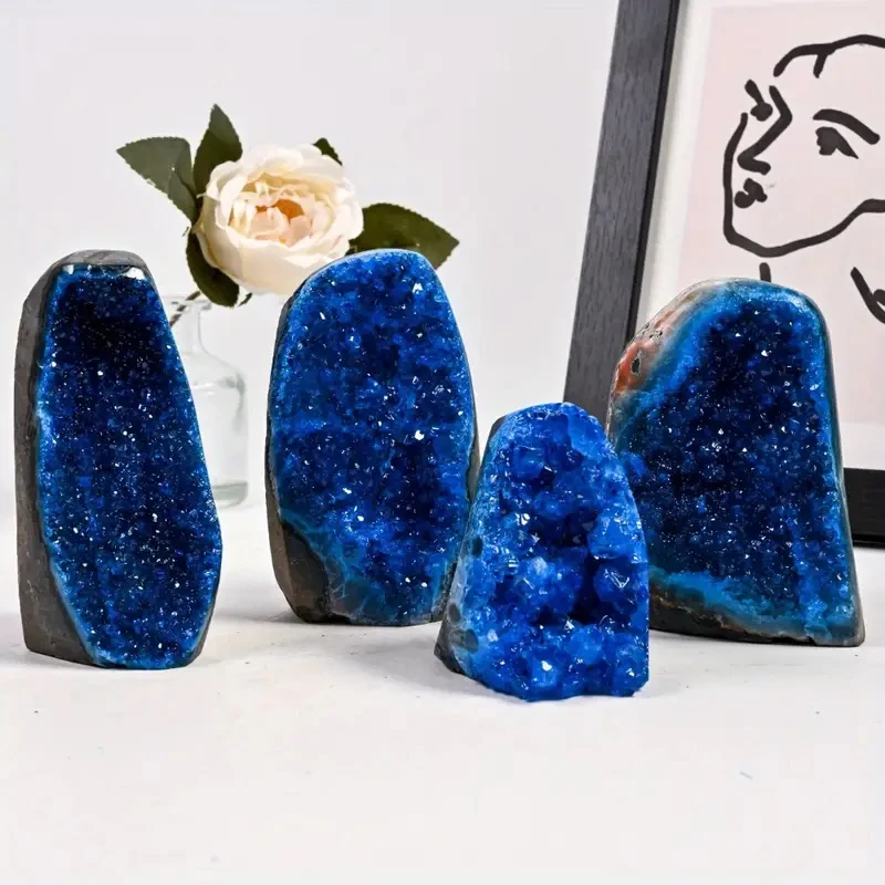 Natural Blue Crystal Cluster - Handcrafted Aesthetic Home Decor with Sparkling Starlight Content, Unique Gift for Christmas