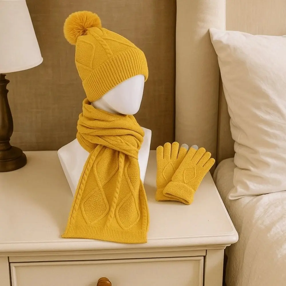 Set versatile sciarpa elastica e cappello Cappello di lana morbido caldo Touch Screen Fibre acriliche Guanti resistenti al freddo da donna