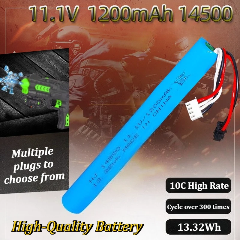 11.1V 1200mAh 3S 10C High Rate Power 14500 Cylindrical Lithium Battery SM/Small Tamiya Plug For Water Gun Airsoft BB Air Pistol