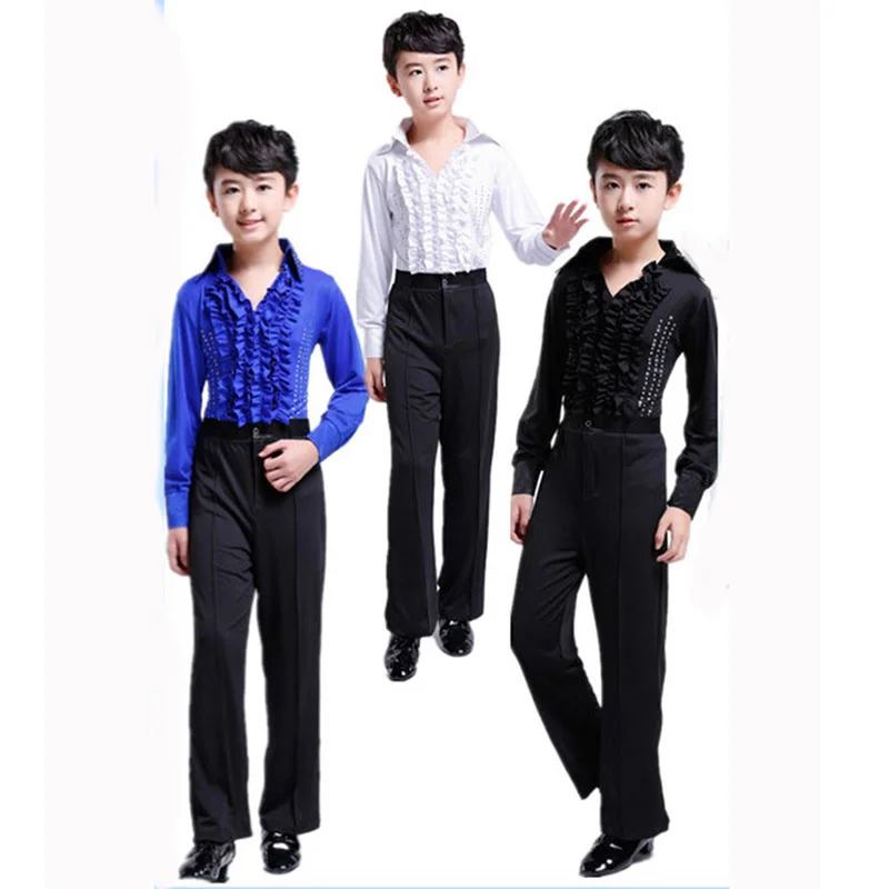 Boy Latin Dance Salsa Dance Costume Male Children\'s Ballroom Performing Party Dance Costume Tops + Pants Latin American