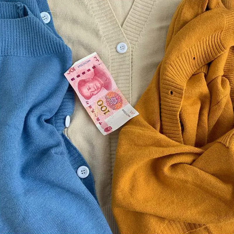 Cárdigan liso Simple con bolsillos y una botonadura para mujer, prendas de vestir holgadas que combinan con todo, Kawaii Ins 2XL, moda de ocio,