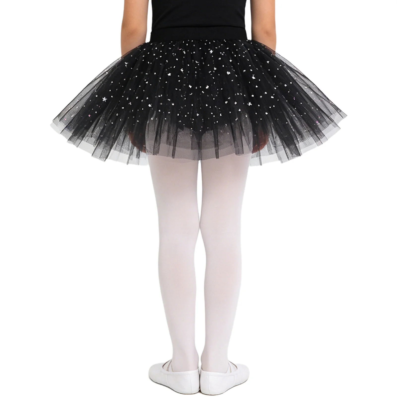 Kids Girls Shiny Sequins Ballerina Fairy Ballet Tulle Tutu Skirt Satin Bow Elastic Waistband Skirt Dance Performance Costume