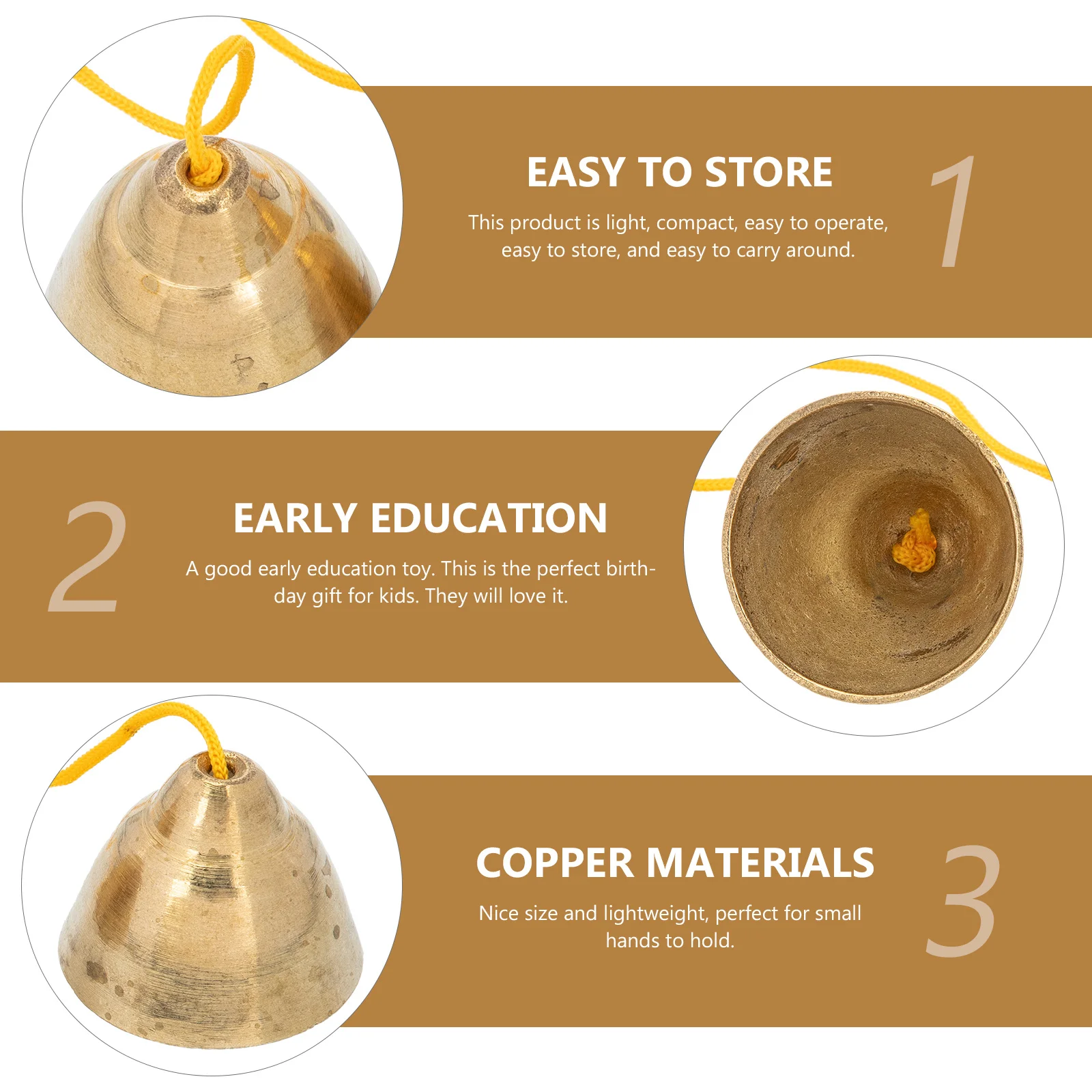 

1Pair Premium Copper Kids Education Bells Small Hand Percussion Musical Instrument Birthday Gift Lightweight Easy Carry