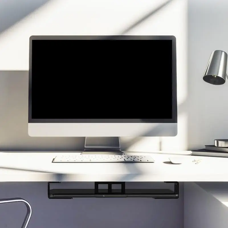 رف الكمبيوتر المحمول تحت المكتب، حامل تخزين الكمبيوتر المحمول، مادة معدنية تحت رف المكتب لأجهزة المذكرات، صناديق التلفزيون الذكية النحيفة