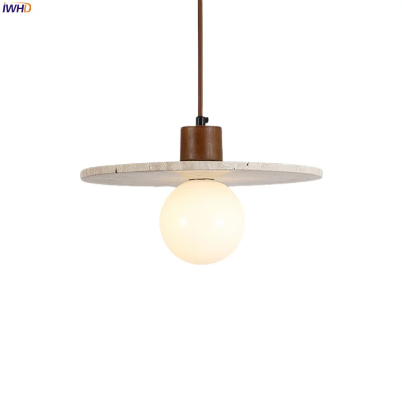 

IWHD Wabi Sabi Glass LED Pendant Lights Yellow Travertine Bedside Living Room Decor House Interior Hanging Lamp Lighting Lampara