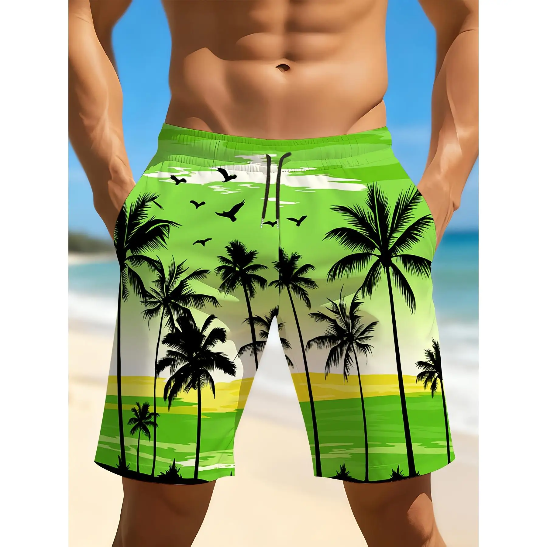 

Пляжные шорты Coconut Tree - быстросохнущие, дышащие, с эластичным поясом на шнурке и карманами, идеальный выбор для летнего отдыха.