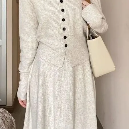 

Knitted Sweater Dress Children 2024 Spring and Autumn New Early Spring Wear A Complete Set of Long Skirts