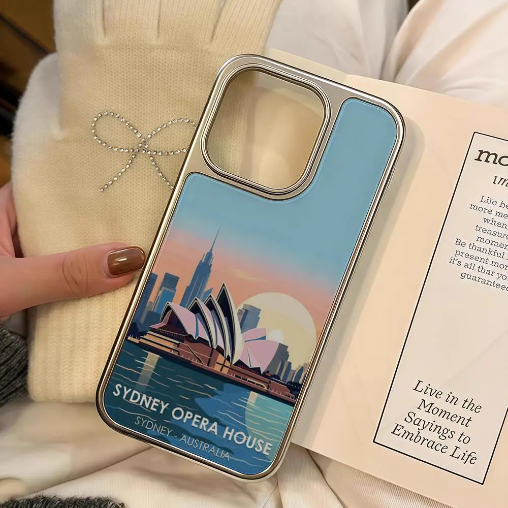 

Sydney Opera House Phone Case For iPhone 16 15 14 13 12 11 Pro Max Plus HD Magsafe Metal Frame Carbon Fiber Hard Shell