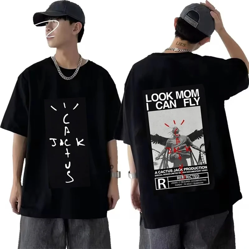 Travis Look Mom I Can Fly T-Shirts Men Scott Shirt Unisex Harajuku O-Neck Pure Cotton Tops Short Sleeve Shirts