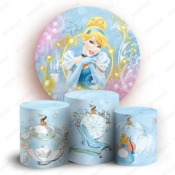 Disney Cinderella Birthday Round Cover Princess Birthday Baby Shower Backdrop Cinderella Cylinder Cover Party Decorations Prop