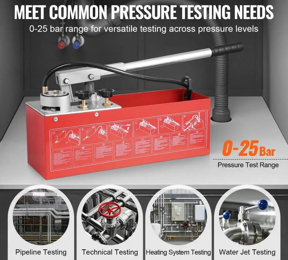 مضخة اختبار الضغط الهيدروستاتيكي 25 بار 362 رطل لكل بوصة مربعة اختبار المياه اليدوي 2.8 جالون خزان 4.6ft خرطوم 1/2 بوصة موصل #3