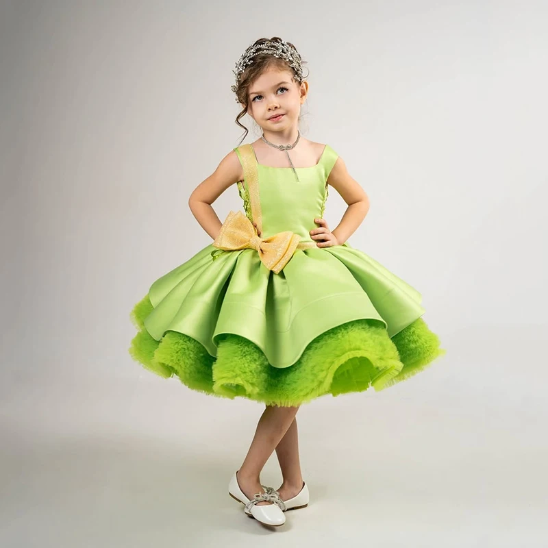 Eightree Customized Long Girls Formal Princess Gown Tiered Flower Girl Dresses For Wedding Party Tulle Junior Bridesmaid Dress