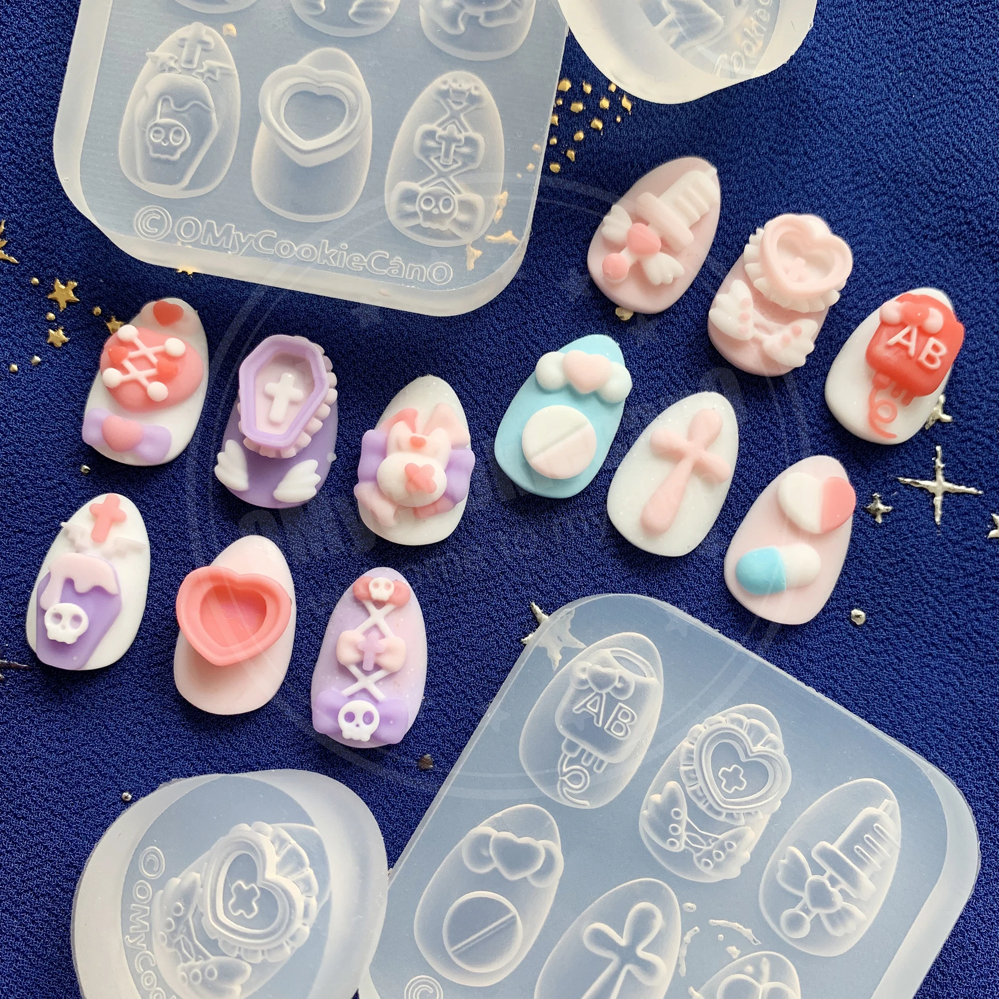 Cute and Creepy Angel and Devil Style Nail Art Stamping Plates with Shake Mold and Clear Silicone Molds