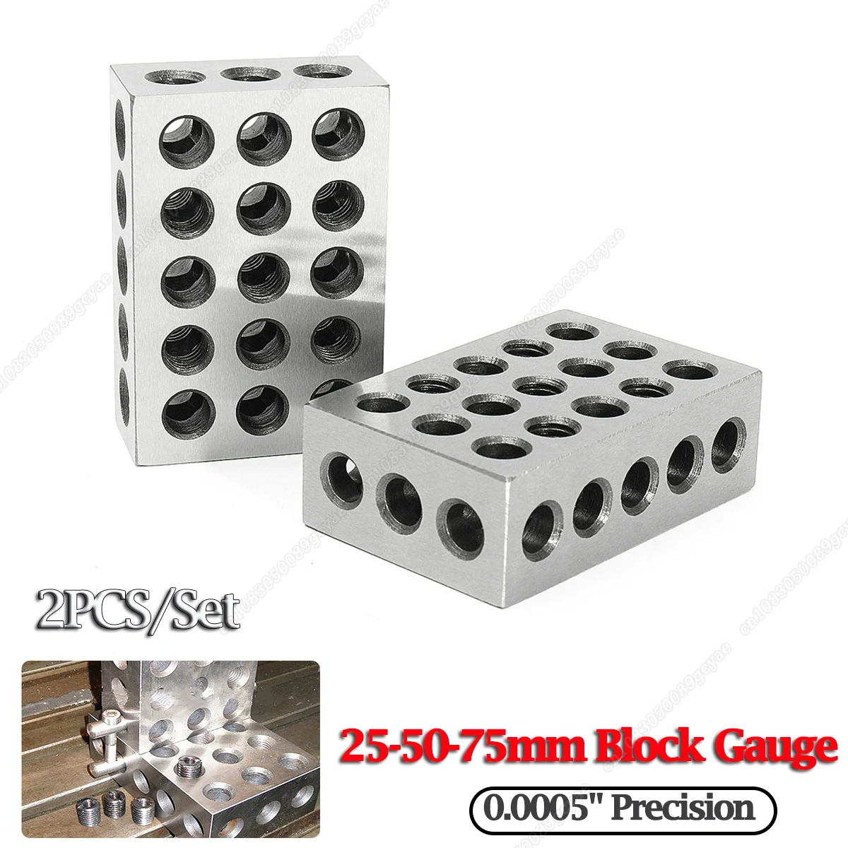 

2Pcs/set Hardened Steel 23 Holes 0.0005" Precision 25-50-75mm Blocks Parallel Clamping Steel Block Gauge