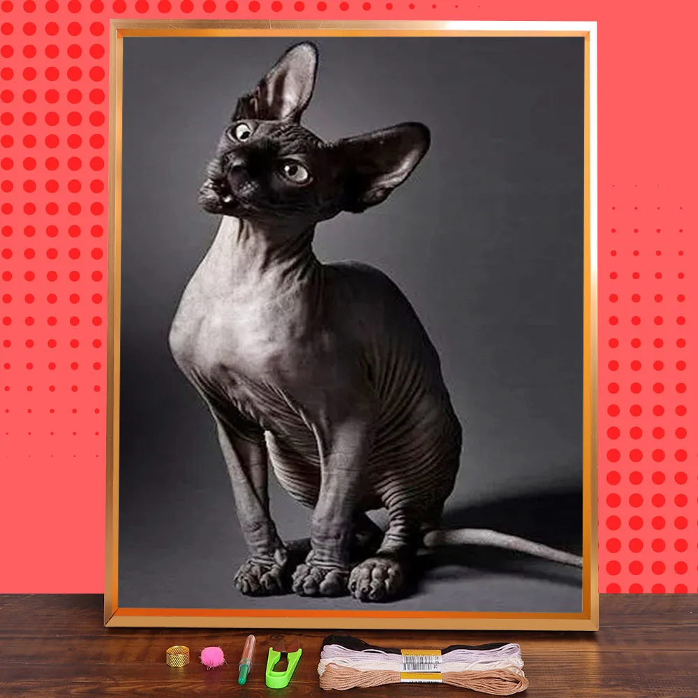 Sphynx Cat Pre-Printed 11CT Cross Stitch Full Kit Embroidery DMC Threads Handicraft Hobby Handmade Craft Mulina  Gift