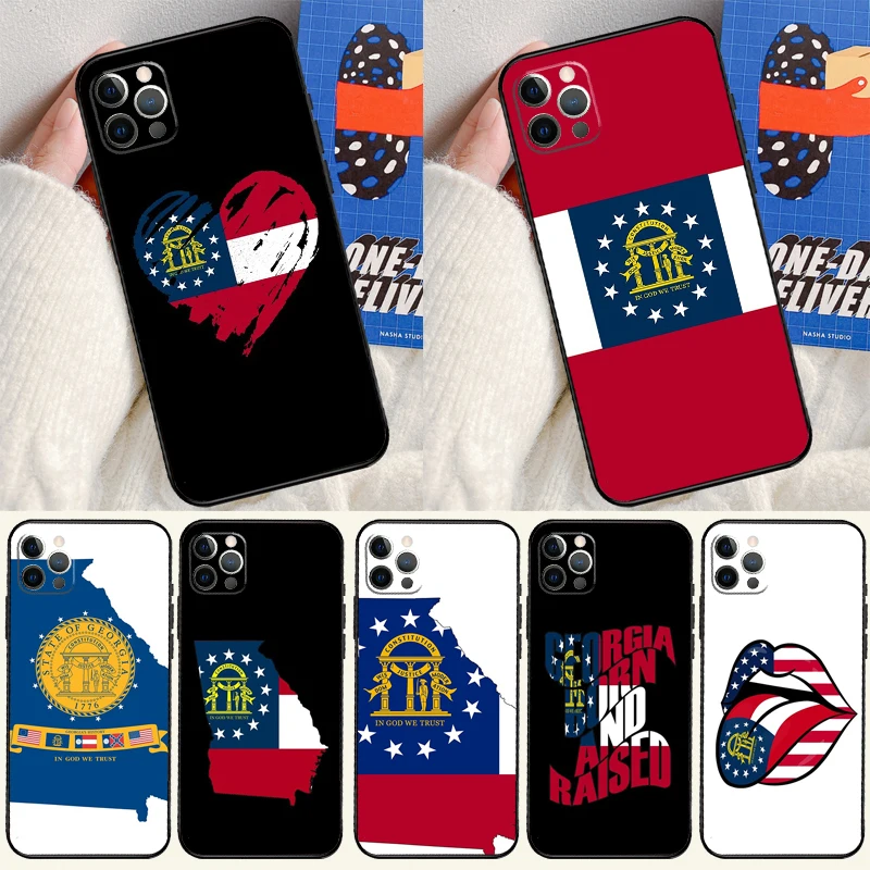 Georgia State Flag Cover Case For iPhone 16 15 14 13 12 11 Pro Max XS XR X 12 13 Mini 16 15 Plus Fundas