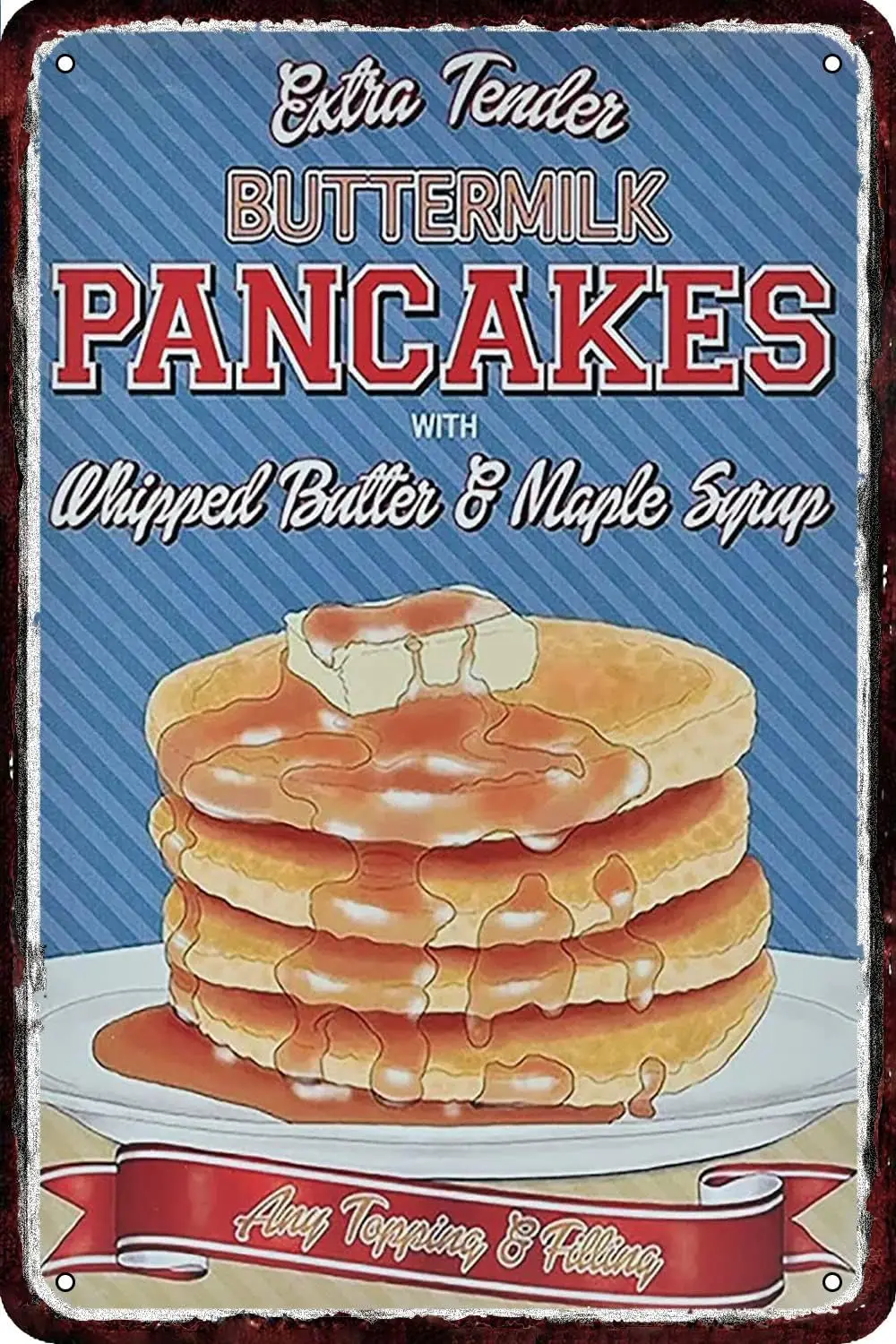 Pancakes Fast Food Vintage Metal tin Sign Metal Wall Decor Retro Art Tin Sign Look Funny Decorations for Home Kitchen Garage Bat
