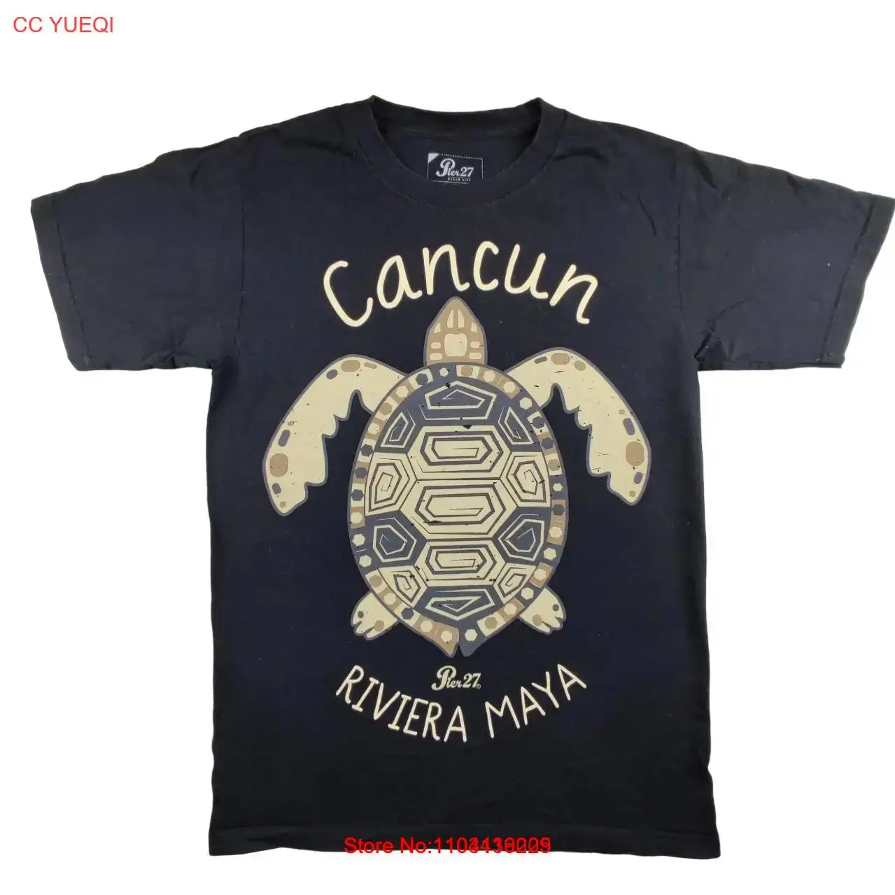 Pier27 Cancun, Mexico T Shirt Size S Mens Black Turtle Graphic Print Cotton Crew