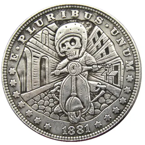 HB(125) Hobo USA 1881 Morgan Dollar skull zombie skeleton Silver Plated Copy Coins