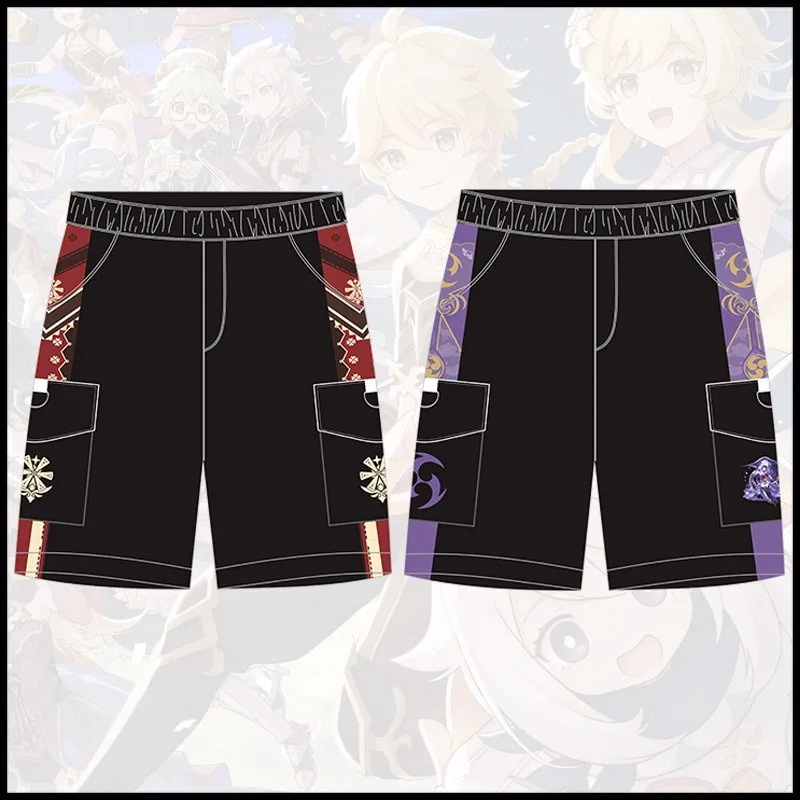

Genshin Impact Anime Peripheral Shorts Walnut Carved Qing Zhong Li Kerry Paimon Animation Overalls Loose Casual Five-Point Pants