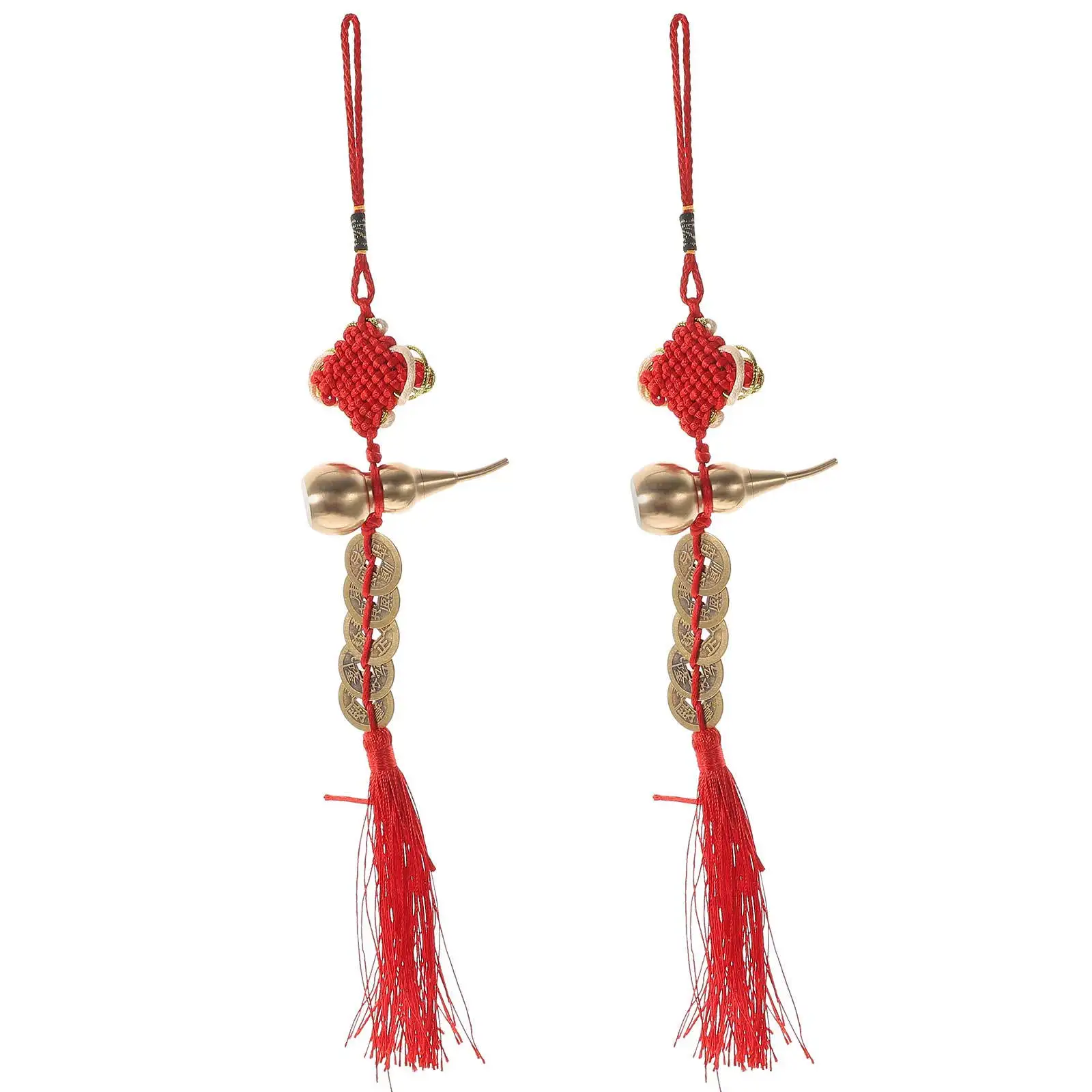Cumpabaza de Año Nuevo Chino, colgantes de monedas de latón, adornos colgantes de nudo, decoración del Festival de Primavera, adorno para el hogar, 2 uds.