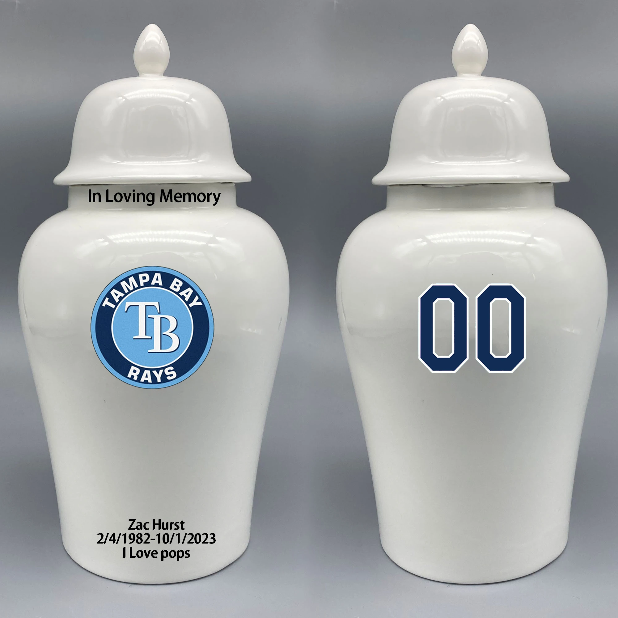 Large Urn for Tampa Bay Rays-themed Logo Urn.Please send me the customize information-name/date and number on the urn