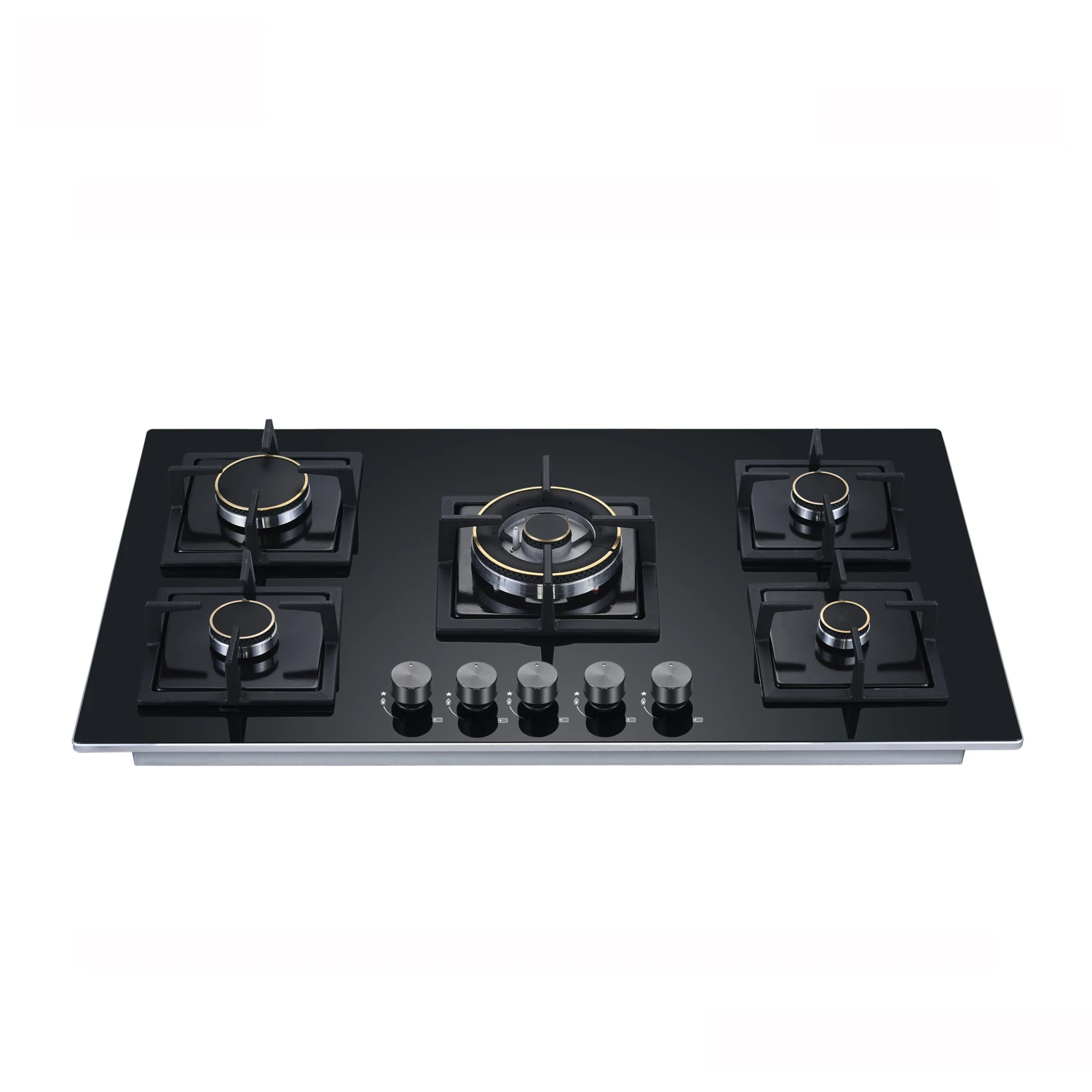 2024 Nuoyi Factory Black Tempered Glass 5 burner gas cooker stove Hot selling Gas cook tops