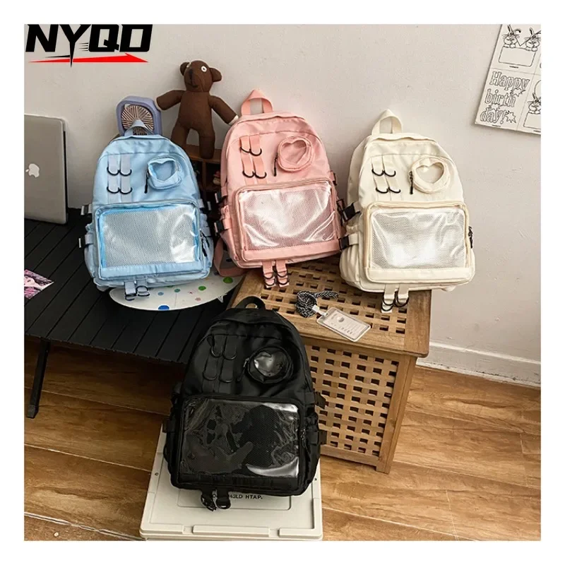 Kawaii Backpack Ita Bag Collage Style School Bags for Teenage Girl Transparent Love Heart JK Backpack Women New 2024 Laptop Bag