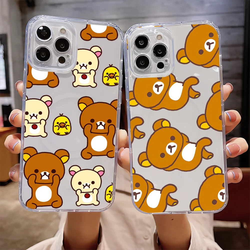 Cartoon R-Rilakkuma-S Cute For IPhone 16 15 14 13 12 11 Pro Max Plus Transparent Magnetic Suction Phone Case