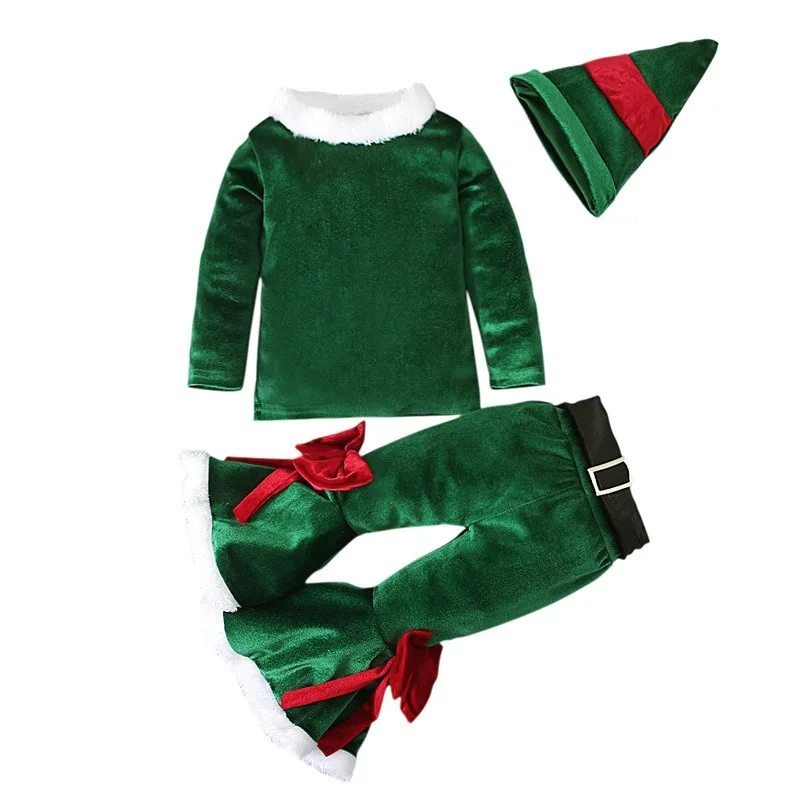 Disfraz de Papá Noel para niñas, disfraz de elfos verdes, disfraz de fiesta de Carnaval de Navidad, vestido elegante para niñas, conjunto de ropa de Navidad roja