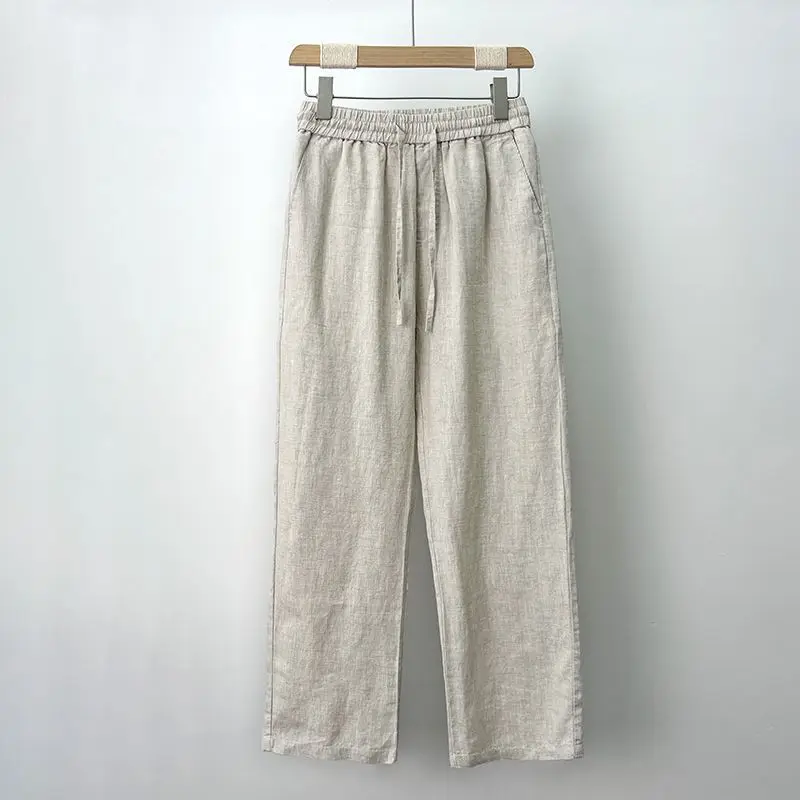 

High-End Pure Linen Men's Summer Pants Loose Wide Leg Straight Casual Long Trousers Cotton Linen Spring Autumn