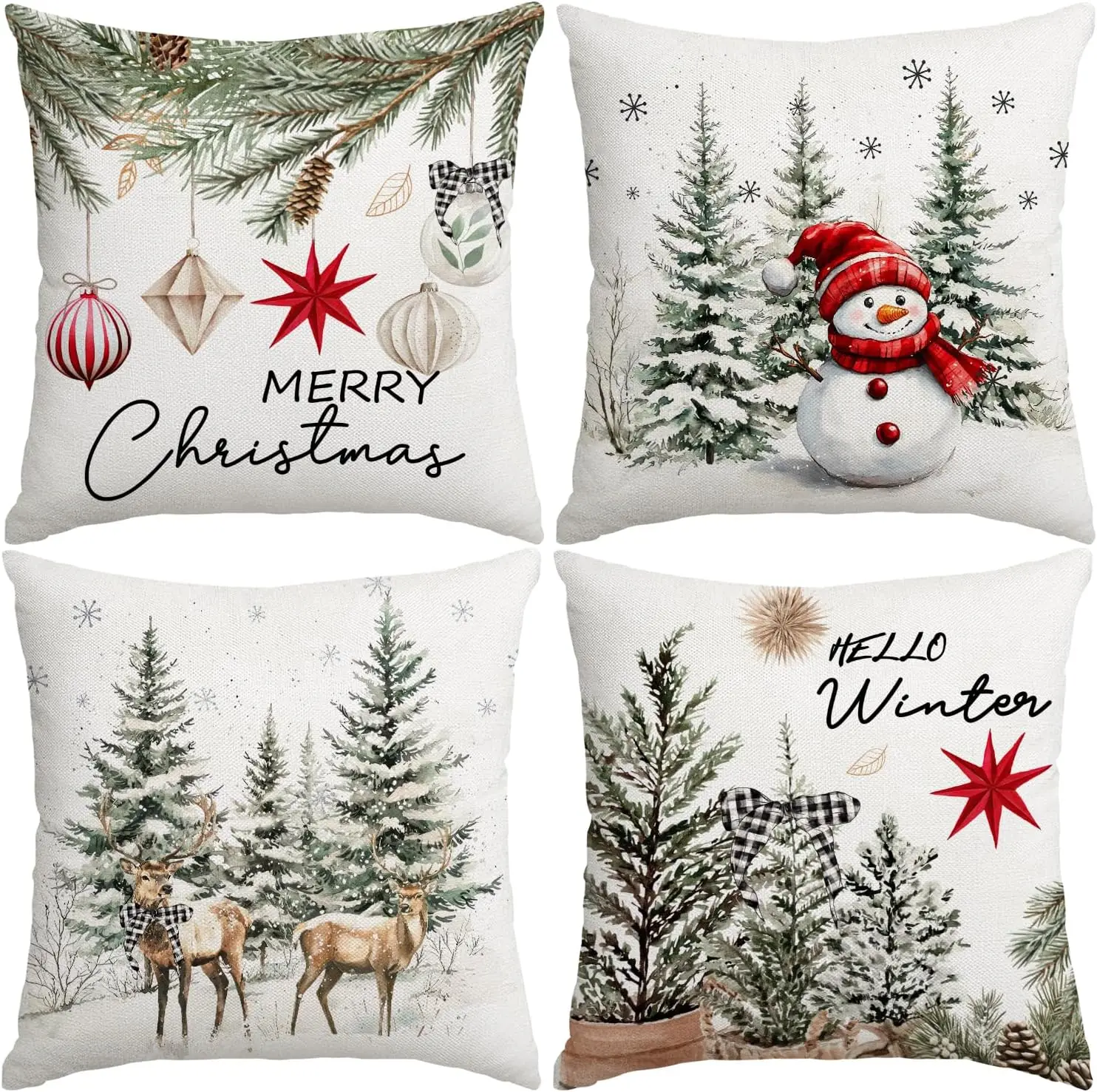 

Artmag Christmas Throw Pillow Covers, 18x18 inch Decorative Farmhouse Merry Christmas Tree Snowman Winter Red Pillow Cases for H