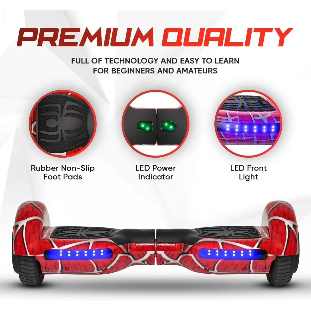 Hoverboard Spider-Pattern per bambini dai 6 ai 12 anni, con altoparlante Bluetooth e luci a LED Hover Board da 6.5 ", certificato di sicurezza UL2272