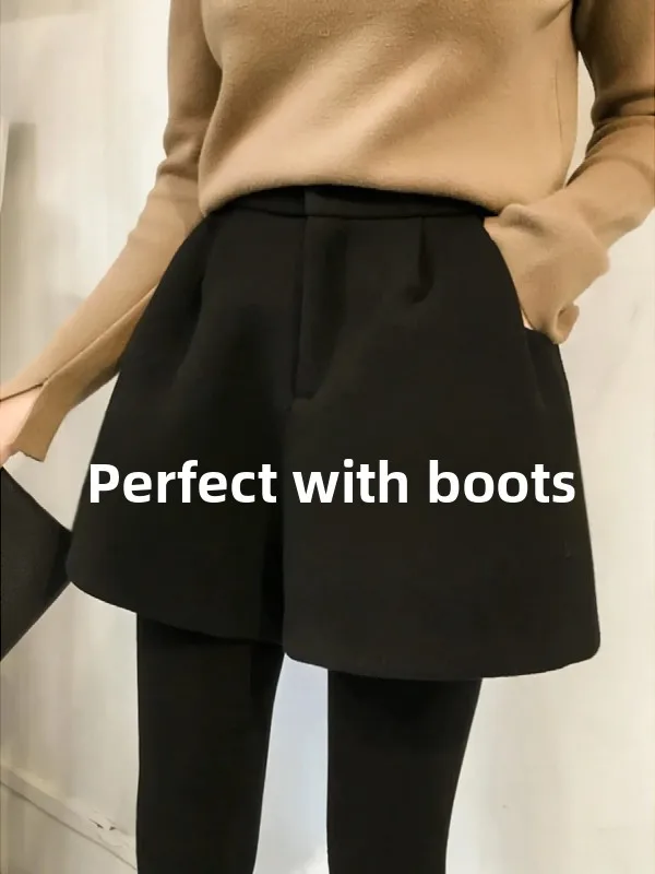

High Waist A-Line Wide Leg Pants Women's Tweed orts plus Size Loose Slimming Outerwear Boot Pants Autumn Winter New Sle