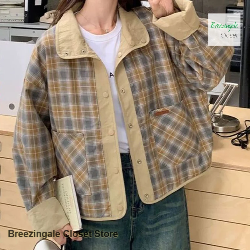 

Korean style short two-sided coat women's spring and autumn new fashion temperament loose design sense plaid Joker casual jacket
