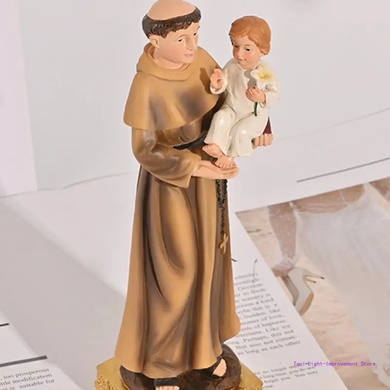 C63E Statue Sculpture Holy Father with Holy Son Collectible Holy Anthony Statue Child